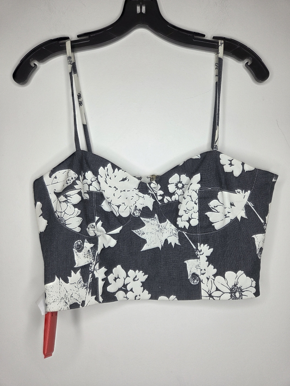 L'AGENCE Black and White Floral Bustier Crop Top - Picture 1 of 9